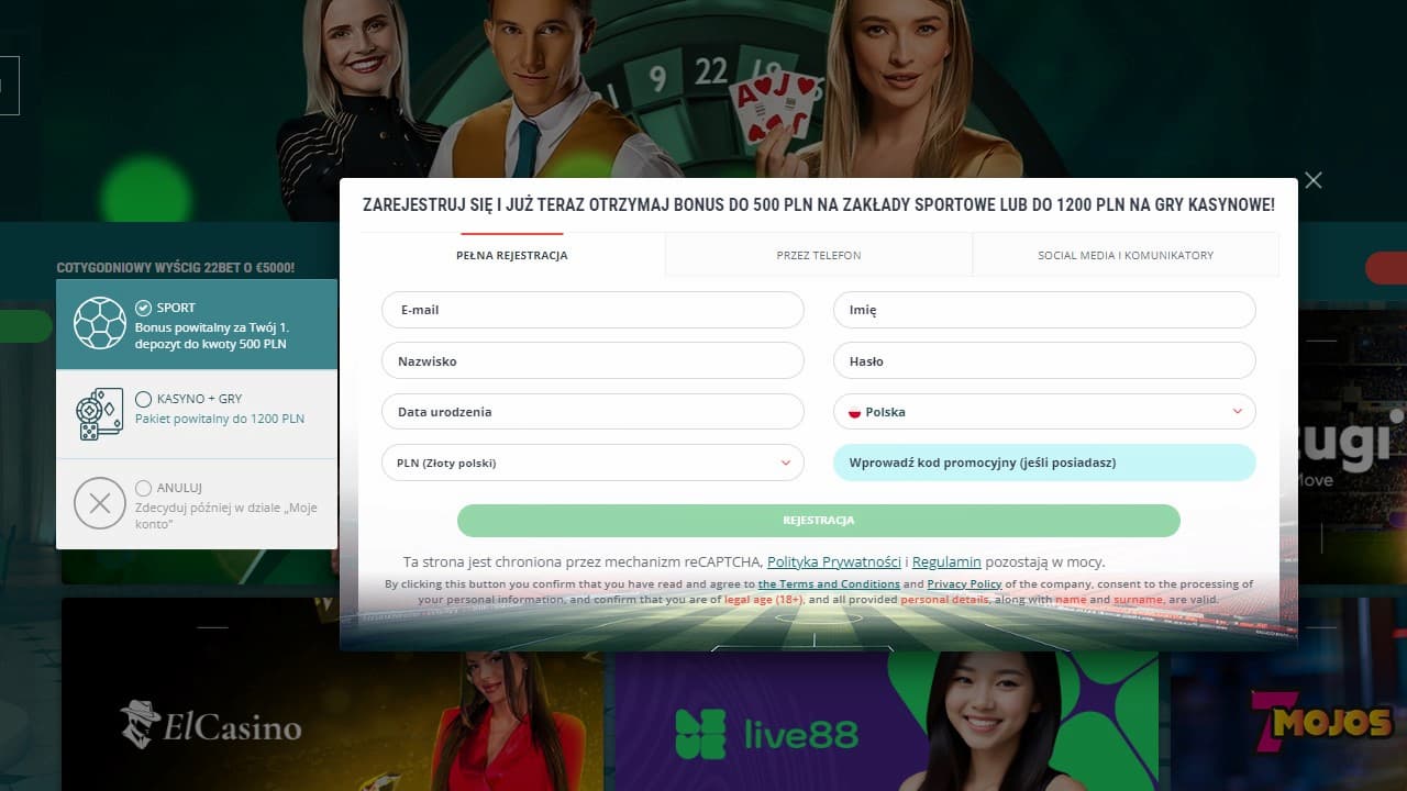 22bet casino rejestracja