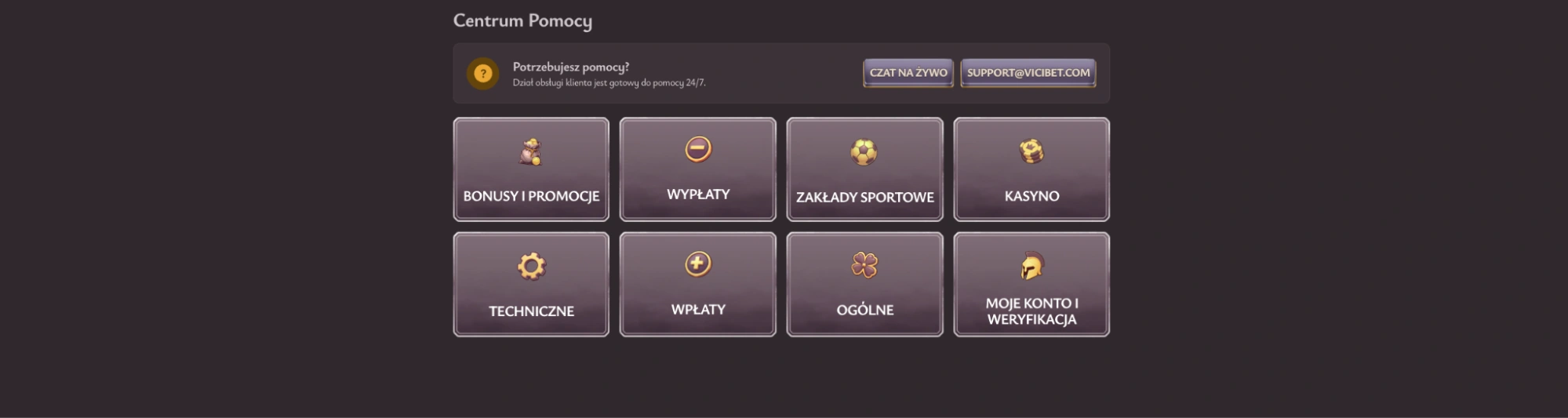 vicibet centrum pomocy